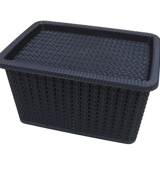 CAJA 5 LTS SIMIL RATTAN CON TAPA NEGRO (OR2603)